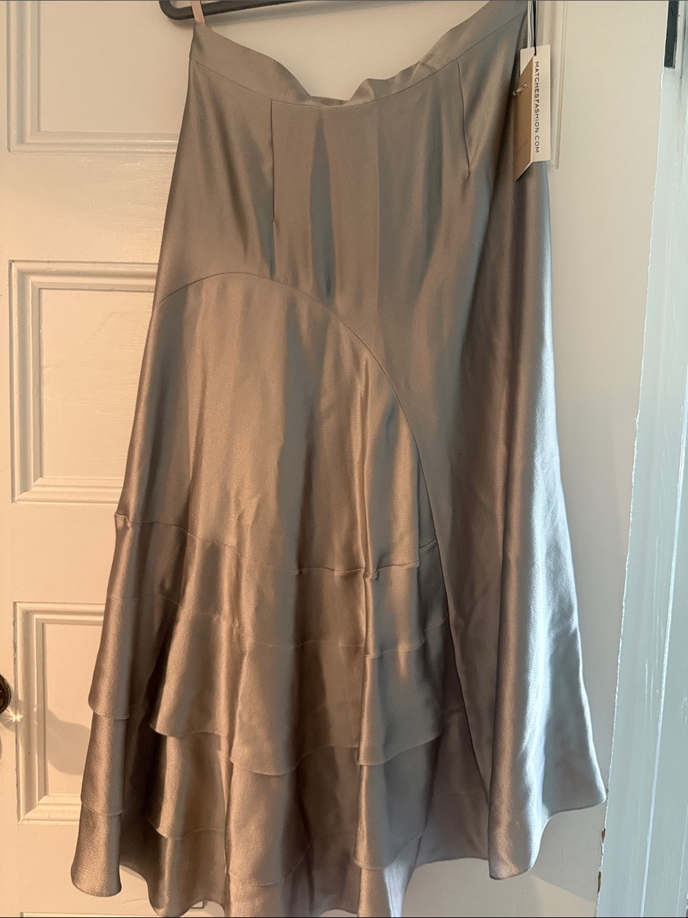 Roksanda Ilincic Silver Satin Tiered A-Line Skirt